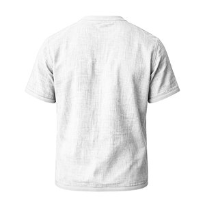 Camiseta de Hombre de Lino y Algodón de Color Sólido, Manga Corta, Ligera, Transpirable, Cuello Redondo, con Bolsillo en el Pecho y Ribete en Contraste, Corte Casual - Product Image 4
