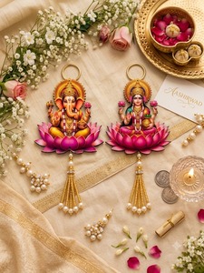 Calcomanía de Pared de MDF Laxmi Ganesh, Decoración Tradicional India para el Festival Diwali, Mandir Pooja, Hogar, Oficina, Ídolos de Dioses Hindúes - Product Image 1