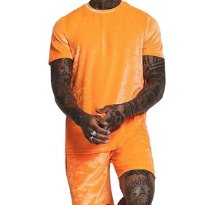 Ensemble T-shirt et Short RABUSH SPORTS en Velours Orange Couleur Unie 100% Laine Respirant pour l'Été, Idéal pour la Gym et l'Entraînement, Coupe Slim Assortie - Product Image 1