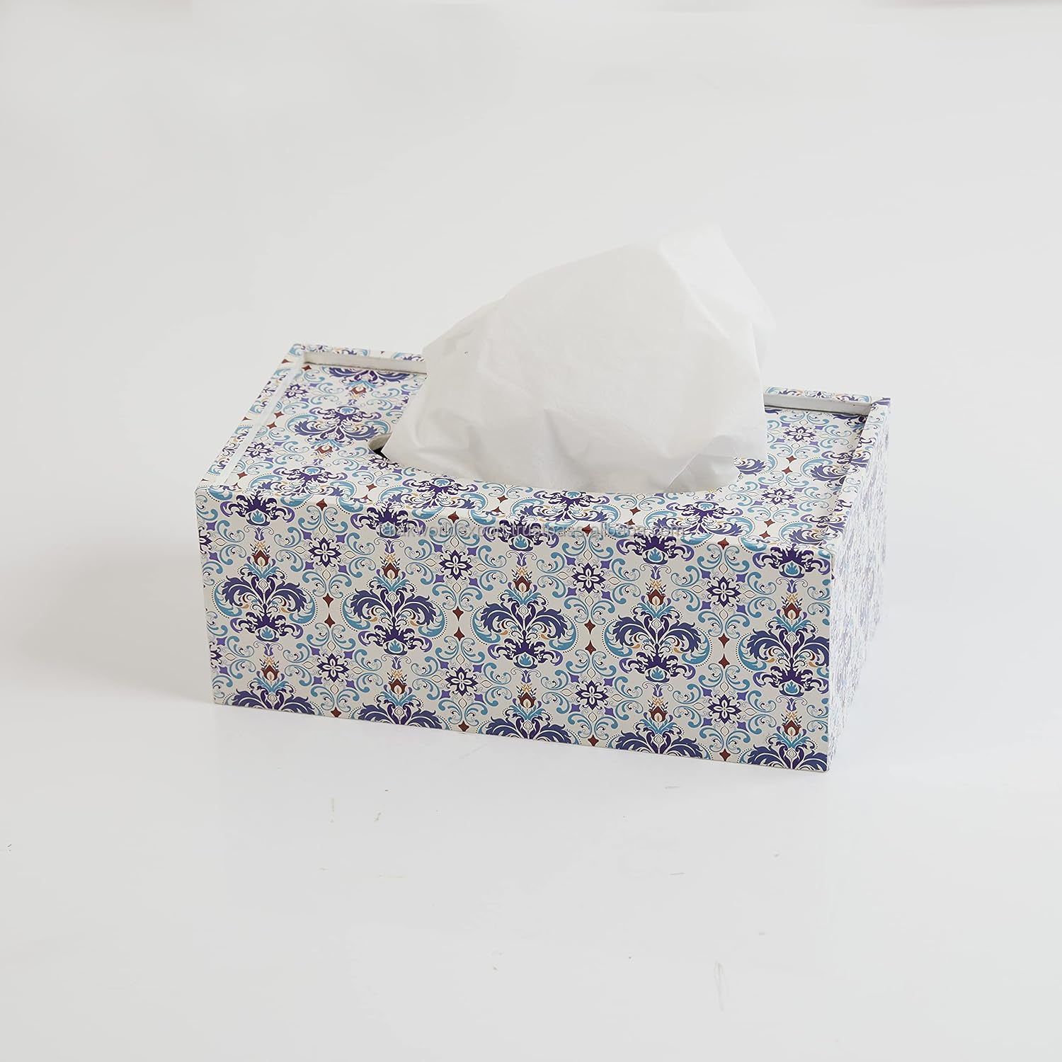 Hot Sale Color Stain Printing Napkin Storage Tissue Box Print Rectangle Tissue Box Plexiglass Base Wooden Tissue Box