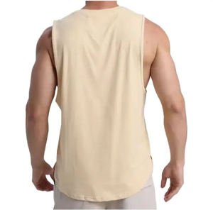 Camiseta sin mangas rosa para hombre, cuello redondo, color liso, estilo casual de punto, camiseta sin mangas personalizada, camiseta deportiva de algodón azul lisa para hombre - Product Image 3