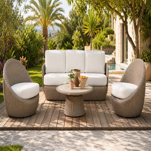 Modern Villa & Park Outdoor PE <b>Rattan</b> <b>Sofa</b> Set with 2 Armchairs 3 Seater <b>Sofa</b> and Round Coffee Table - Product Image 1