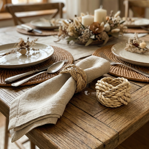 Napkin Ring Set, <b>Braided</b> Water Hyacinth Napkin Holder with Knot Design, Eco-friendly Rustic Table <b>Accessory</b> - Product Image 4