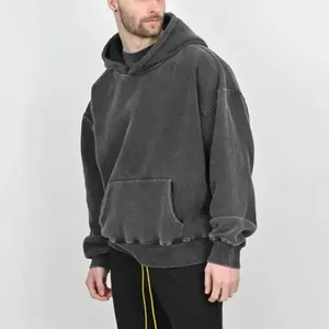 Custom Acid Wash Knit Oversized Hoodie Distressed Pullover No <b>String</b> Heavyweight Unisex Boxy <b>Black</b> Acid Wash Oversized Men - Product Image 3
