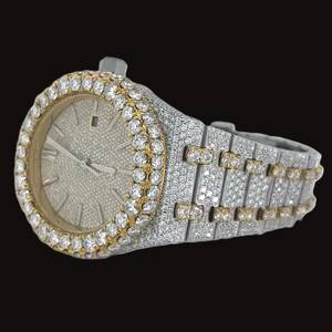 Reloj de Lujo con Incrustaciones de Moissanita, Tono Oro Rosa y Plata, Esfera Completamente Pavimentada, Estilo Hip Hop, Reloj de Pulsera Unisex - Product Image 3