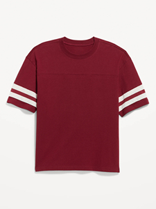 เสื้อยืดแขนลายสปอร์ตสไตล์เรโทรสำหรับผู้ชาย ผ้าฝ้ายพรีเมียม แฟชั่นลำลอง สกรีนโลโก้ได้ แรงบันดาลใจจากเสื้อผ้ากีฬา แขนเสื้อตัดสี - Product Image 1