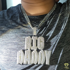 Custom <b>Silver</b> Gold Men Statement Bling Jewelry Bold Block Font "BIG <b>DADDY</b>" Pendant VVS Lab Grown Diamonds Urban Fashion for Hip - Product Image 5