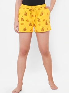 Shorts de Algodón Estampados Amarillos para Mujer, con Cintura Ajustable con Cordón, Tejido Casual, Transpirable, Corte Regular - Product Image 2