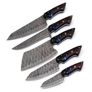 Brand New Designed Custom Handmade Full Tang 5-Piece Damascus Steel Ambidextrous Straight Edge Kitchen Chef <b>Knife</b> <b>Set</b> Wengiwood - Product Image 1