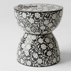 Handmade Black and White Bone Inlay End Table – Designer Accent Furniture - Product Image 6