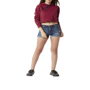 Haut à capuche de yoga personnalisé pour femmes, à manches longues, avec ourlet arrondi, style crop top, pour entraînement, pour fabricants - Product Image 2