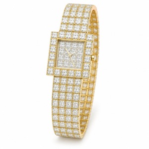 Reloj de pulsera de cuarzo analógico para mujer con diamantes cuadrados de aspecto lujoso y calidad premium, con brazalete de oro amarillo. - Product Image 5