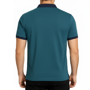 Polo classique pour homme en bleu marine, col contrastant, coupe ajustée, manches courtes, décontracté, pour le golf - Product Image 4