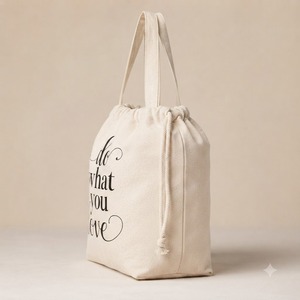 <b>Drawstring</b> Printed Jute <b>Canvas</b> Tote <b>Bag</b> Eco Friendly Large Capacity Custom Size Quote Lettering Shoulder Handbag Shopping - Product Image 3