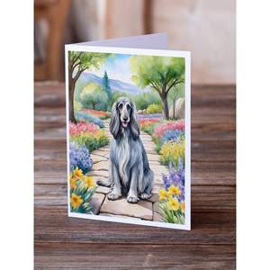 Whimsical A7 tamaño 5x7 Paquete de 8 tarjetas de nota en blanco con sobres Afghan Hound Spring Garden tarjetas de felicitación - Product Image 2