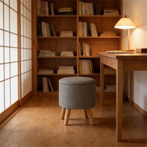 <b>Light</b> Gray Round Footstool with Storage <b>Space</b> Ottomans & Stools Product - Product Image 1