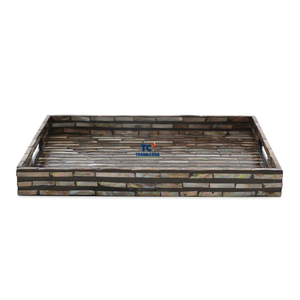 Bandeja de servicio de madreperla marrón MDF hecha a mano, bandeja decorativa personalizada con calidad árabe elegante para servir el desayuno en casa - Product Image 1