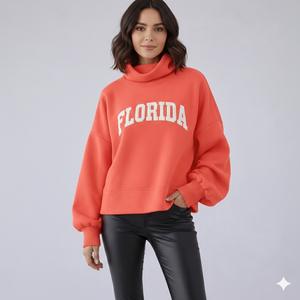 Sweat-shirt à col montant en tricot surdimensionné pour femme, moderne et décontracté, en tissu confortable polyester/coton, avec logo sur le devant, idéal pour l'hiver, service OEM - Product Image 3