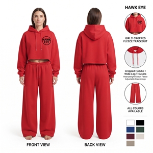 Conjunto Deportivo de Sudadera Corta y Pantalones Anchos de Felpa de Algodón para Mujer, Modelo Hawk Eye - Product Image 1