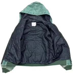 Chaqueta de Trabajo Pesada Personalizada con Forro, Estilo Vintage Desgastado, con Capucha y Cremallera, Lavado Ácido, para Hombre, Térmica, a la Moda - Product Image 3