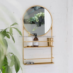 Antique Brass Shaving <b>Mirror</b> Wall Mounted <b>Round</b> Shape <b>Hanging</b> with Belt for Washroom Bathroom Use Elegant Design - Product Image 5
