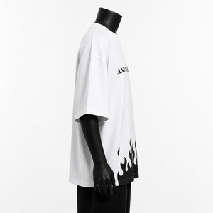 <b>White</b> Oversized Graphic <b>T</b> <b>Shirt</b> Loose Drop Shoulder Crew Neck Letter Print Flame Hem Tee - Product Image 5