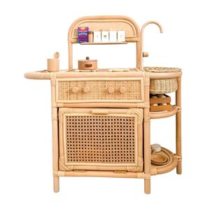 Cuisine de jeu en rotin faite à la main pour enfants, cuisine de jeu naturelle pour enfants, vente en gros directe d'usine, prix abordables, design personnalisable - Product Image 3