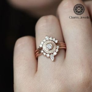 Charm_Jewells Women's Rose <b>Gold</b> Plated Moissanite <b>Cocktail</b> <b>Ring</b> Flower Design Prong Setting Classic Engagement IGI Certified - Product Image 2