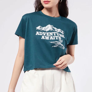 Camiseta Corta Ajustada para Mujer, Personalizada por el Fabricante, Elástica, con Estampado, Cuello Redondo, para Fitness, Venta al Por Mayor - Product Image 1