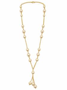 Collar Lariat de Perlas de Imitación Hecho a Mano en Latón Italiano Chapado en Rodio para Mujer, Diseño Tallado en Forma de Bola, Elegante y Minimalista - Product Image 1