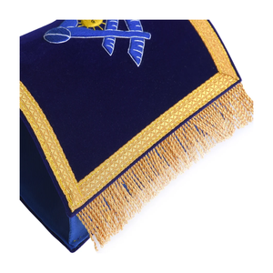 Manguitos Masónicos Personalizados para Past Master de Logia Azul, con Bordado de Terciopelo Azul y Flecos Dorados, Compás y Escuadra - Product Image 4