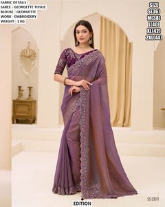Sari brodé royal avec chemisier – Traditionnel pour mariage et fête de Diwali, pour femme, infroissable et anti-humidité - Product Image 5