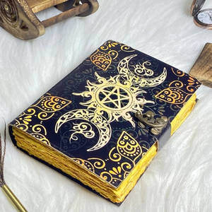 Diario de Cuero Genuino Pentagrama, Hecho a Mano, Clásico, Religioso, Antiguo Libro de Sombras, Grimorio Oculto con Papel de Borde Rústico - Product Image 3
