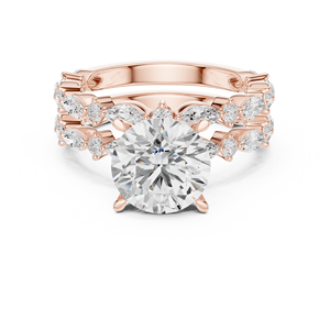 แหวนเพชรทรงกลม 3 กะรัต รับรองโดย IGI ผลิตในห้องปฏิบัติการ ดีไซน์หรูหราทันสมัย พร้อมวงแหวนคู่สำหรับงานหมั้นและงานแต่งงานของผู้หญิง - Product Image 1