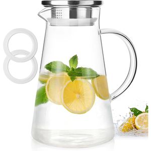 Caraffa Grande in Vetro Borosilicato con Manico e Beccuccio, Brocca per Bevande Calde/Fredde con Coperchio per Conservazione in Frigorifero, Ideale per Tè Freddo - Product Image 1