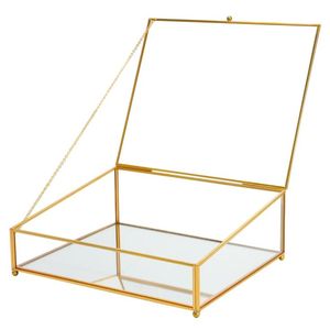 Luxury Brass Glass Jewelry <b>Box</b> Decorative Clear <b>Keepsake</b> Organizer Rectangular Gold Metal Framed Trinket <b>Box</b> <b>Wedding</b> Gift Case - Product Image 2