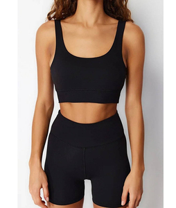 2026 New Arrival High Quality Gym Sports Fitness Yoga Athletic <b>Top</b> Short Set For Women Solid Pattern Fitness Yoga Short Sets - Product Image 2