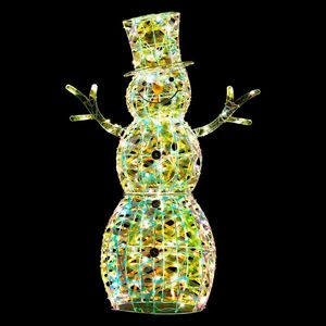 Decorazioni Natalizie Pupazzo di Neve Iridescente da 120 cm con 100 Luci LED Bianco Caldo Pre-illuminate per Uso Esterno - Product Image 2