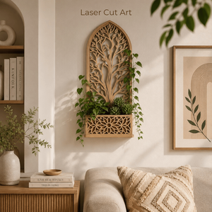 Support mural pour plantes en bois de luxe découpé au laser, écologique, support mural pour plantes avec un design artistique rustique pour la maison moderne - Product Image 4