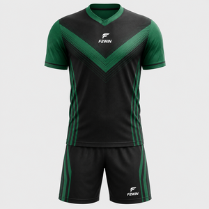Conjunto de Camiseta de Fútbol para Hombre F2WIN, Negro y Verde, Cuello en V, Manga Corta, Absorbe la Humedad, Ajuste Atlético, para Todas las Temporadas, Impresión Sublimada, Elástico - Product Image 1