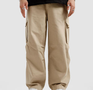 Pantalon de survêtement cargo unisexe haut de gamme personnalisé en feutre, respirant, mélange polyester-coton, taille haute, poches latérales - Product Image 1