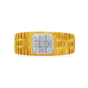 Vigour Blocks <b>Men</b> Diamond <b>Ring</b> High Polish Yellow Gold <b>Men's</b> Square Diamond Cluster <b>Ring</b> Textured Band Wedding Anniversary - Product Image 3