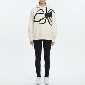 Sweat-shirt surdimensionné en molleton épais crème personnalisé avec logo araignée noire imprimée sur le devant, grande taille pour femme - Product Image 2