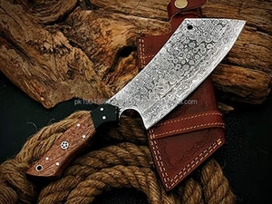 Couteau de chef japonais artisanal en acier Damas, avec étui en cuir, lame fixe, personnalisé pour la cuisine - Product Image 4