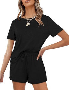 Conjunto de verano con tu propio logotipo personalizado para mujer, traje de 2 piezas transpirable, 2022 algodón, camisetas de media manga y pantalones cortos, 100% - Product Image 2