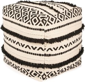Pouf ottoman tissé de haute qualité, fait main, design bohème en tissu, poufs carrés pour le salon, décoratifs - Product Image 1