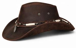 Sombrero de Vaquero Clásico de Cuero Marrón Vintage con Banda Trenzada y Adorno de Pluma para Vaqueros y Vaqueras - Product Image 3