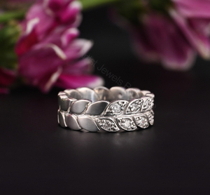 Diamond Eternity Band 0.50 Ct Natural Diamonds Vintage Leaf Design Wedding Band Stackable Anniversary <b>Ring</b> Elegant Fine Jewelry - Product Image 4
