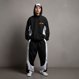Men's Hooded Windbreaker <b>Tracksuit</b> Black White Color Blocking Full Zipper Loose Fit Streetwear Breathable <b>Polyester</b> Sportswear - Product Image 1
