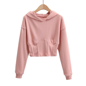 เสื้อฮู้ดครอปผู้หญิง OEM ODM แขนยาว สีพื้น ผ้าถักโพลีเอสเตอร์ ระบายอากาศได้ดี มีซับใน มีกระเป๋า เหมาะสำหรับฤดูหนาว - Product Image 3